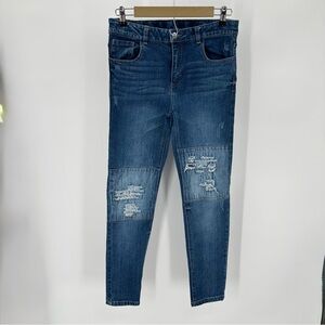 Art Class Jeans Distressed Girls 16 Stacked Patch Blue Moto Adjust Waist READ